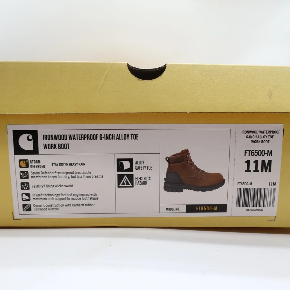 Carhartt Ironwood Work Boot Mens 11 Brown Leather Alloy Toe Waterproof FT6500-M